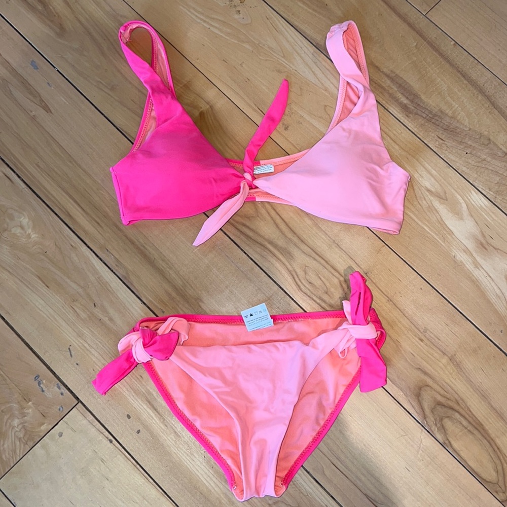 Two-Tone Pink Tie-Front Bikini Set